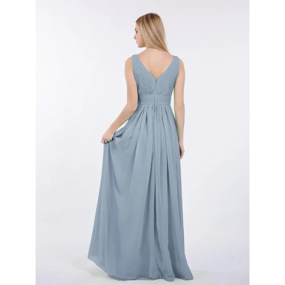 Babaroni Womens Dusty Blue Formal Pleated V Neck & Back Brides Maid Dress US 6 - Picture 2 of 10